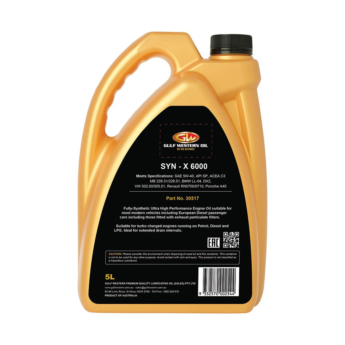 Gulf Western SYN-X 6000 SP DEX 2 Full Synthetic Oil 5W-40 5 Litre, , scaau_hi-res