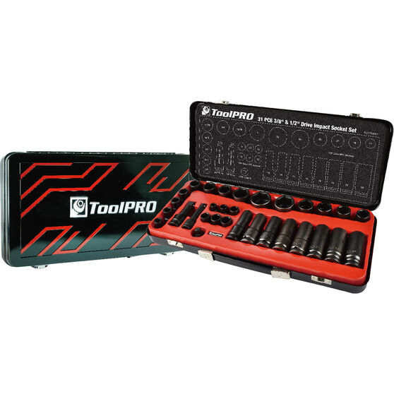 ToolPRO Impact Socket Set 3/8" & 1/2" Drive Metric/SAE 31 Piece