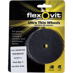 Flexovit Cut Off Wheel 76mm x 0.89mm x 9.53mm 3 Pack, , scaau_hi-res