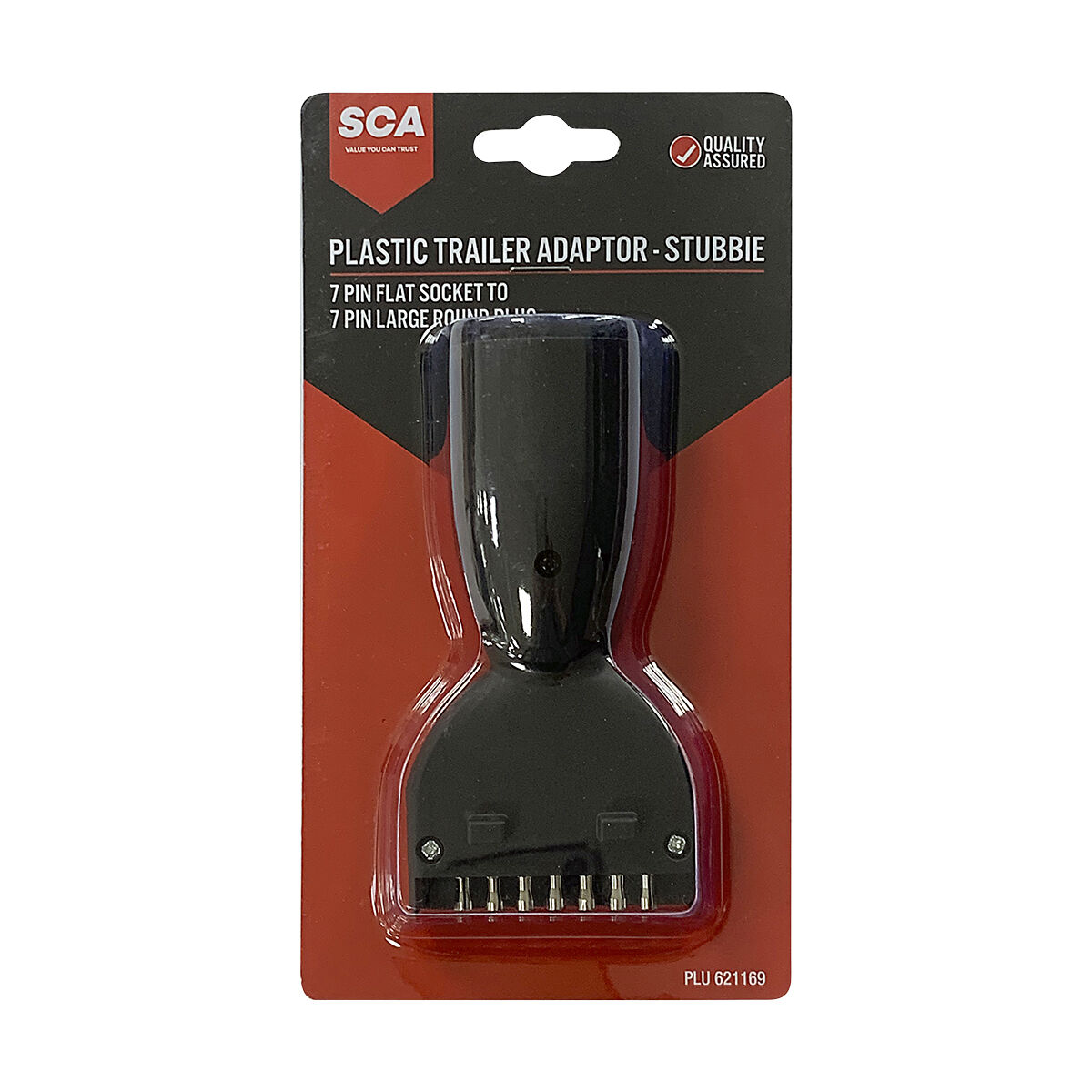 SCA Trailer Adaptor 7 Pin Flat Socket To 7 Pin Large Round Plug Stubbie, , scaau_hi-res