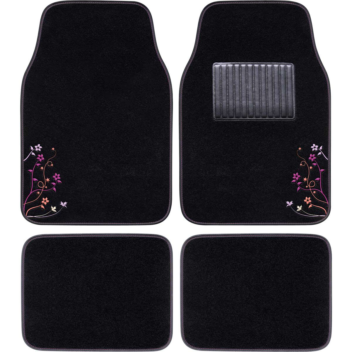 SCA Blossom Carpet Car Floor Mats - Set of 4, Black/Purple/Orange, , scaau_hi-res