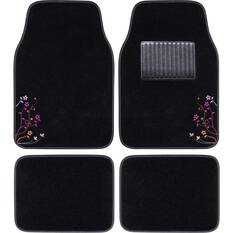 SCA Blossom Carpet Car Floor Mats - Set of 4, Black/Purple/Orange, , scaau_hi-res