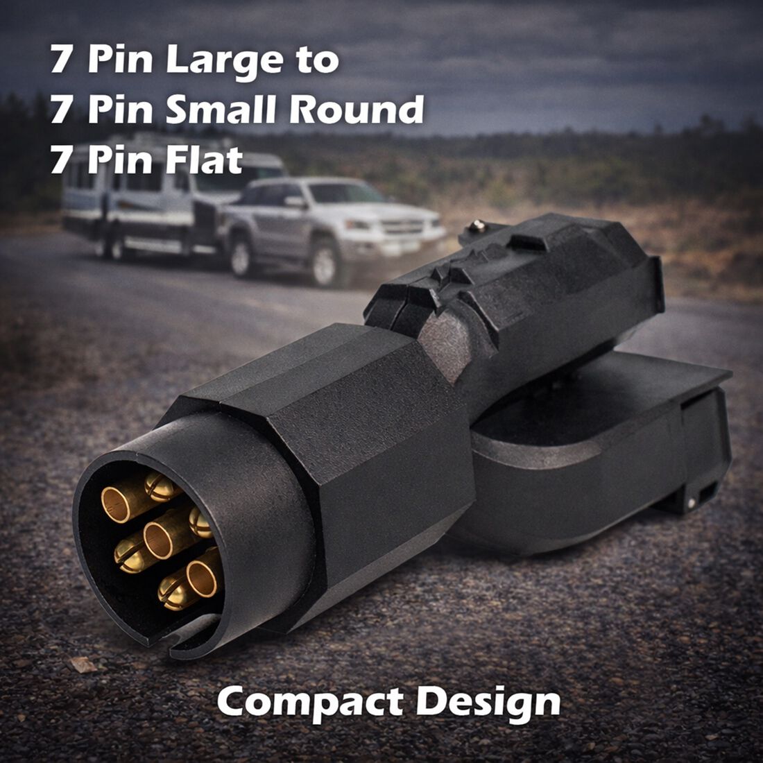 SCA Trailer Adaptor 3 Way 7 Pin Large Round Socket to 7 Pin Small Round Plug, 7 Pin Flat Plug, , scaau_hi-res