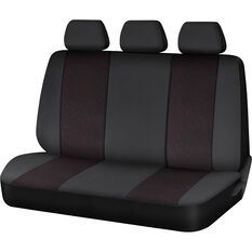 SCA Premium Jacquard & Leather Look Seat Covers Black/Red Adjustable Headrests Rear Bench 06H, , scaau_hi-res