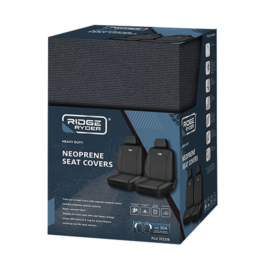 Ridge Ryder Canvas Seat Covers Charcoal/Black Piping Adjustable Headrests Airbag Compatible 30SAB, , scaau_hi-res