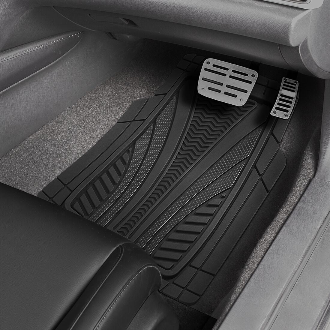 SCA Car Floor Mats PVC Rubber Heavy-Duty Trim Black Set of 4, , scaau_hi-res