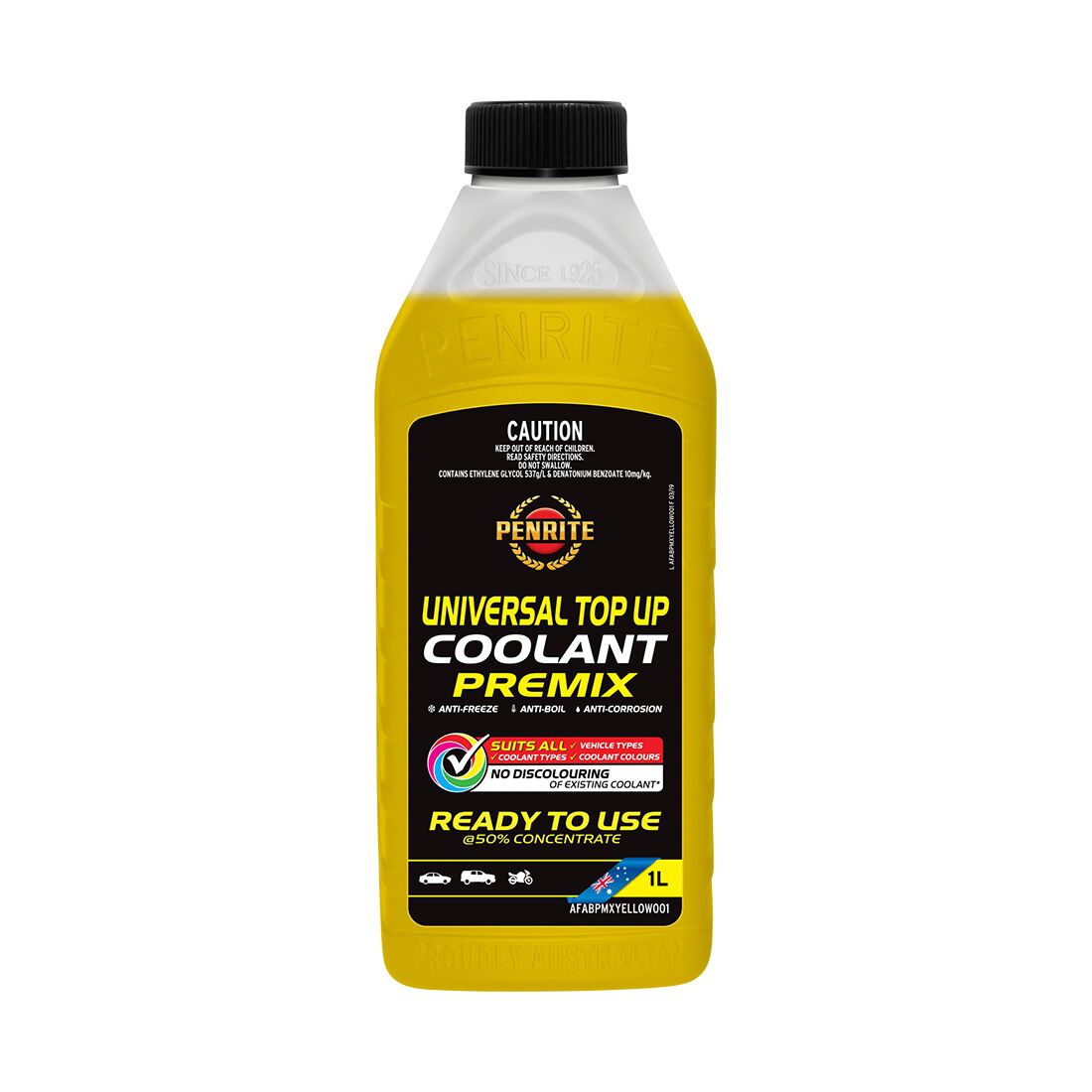 Penrite Yellow Universal Top Up Coolant Premix - 1 Litre, , scaau_hi-res