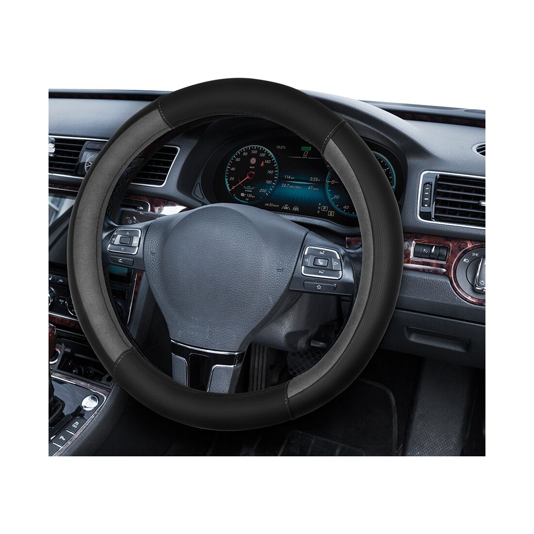 SCA Steering Wheel Cover Sports Leather Look Black & Grey, , scaau_hi-res