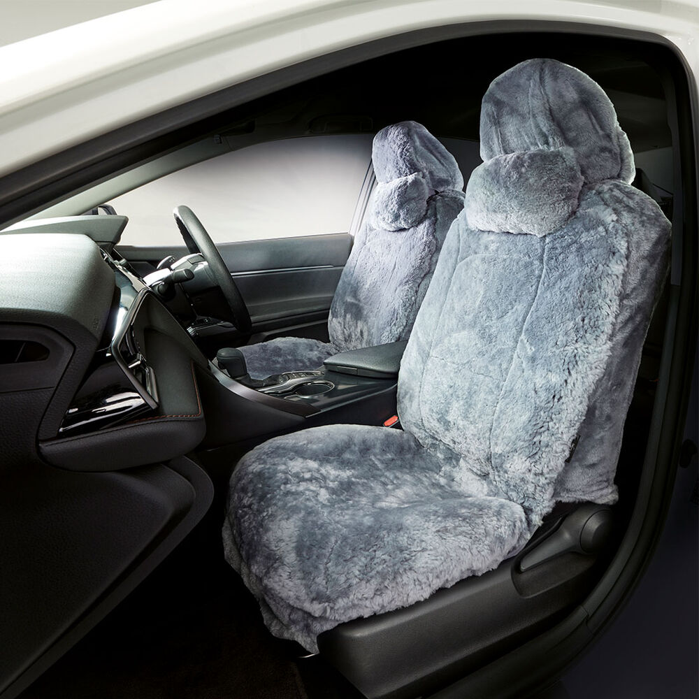 Platinum CLOUDLUX Sheepskin Seat Covers Grey Adjustable Headrests