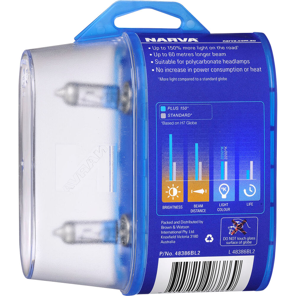 Narva Plus 150 Headlight Globes H7, 12V 55W, 48386BL2 Supercheap Auto