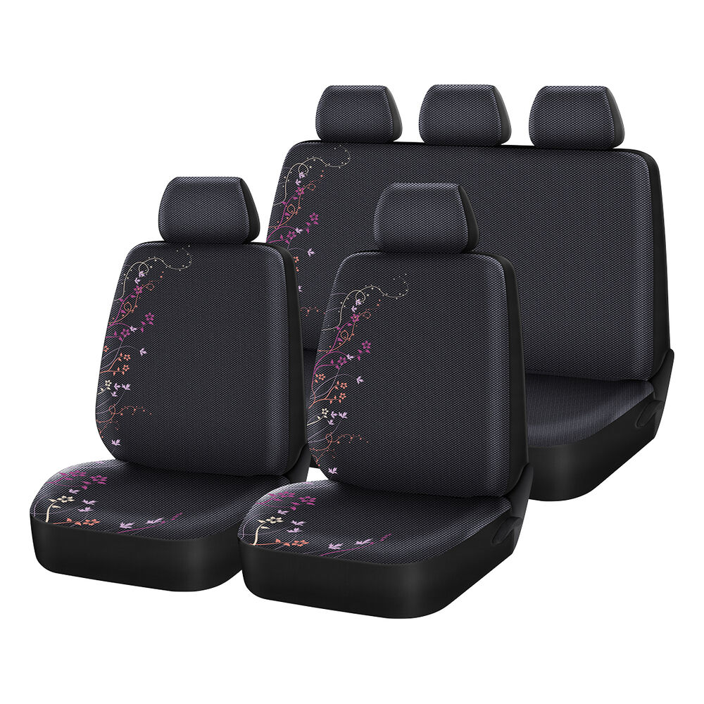 SCA Blossom Seat Cover Pack Purple/Orange Adjustable Headrests Airbag