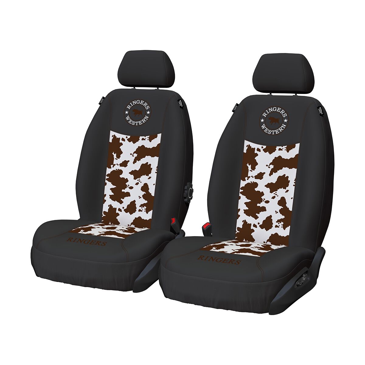 Ringers Western Jacquard Seat Covers Black Adjustable Headrests Airbag Compatible - Cow Print, , scaau_hi-res