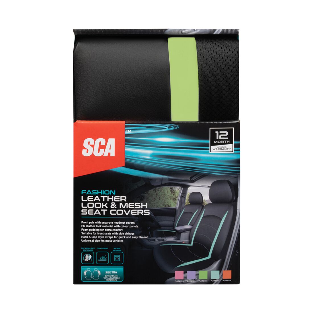 SCA Seat Cover Leather Look and Mesh Size 30A Green, , scaau_hi-res