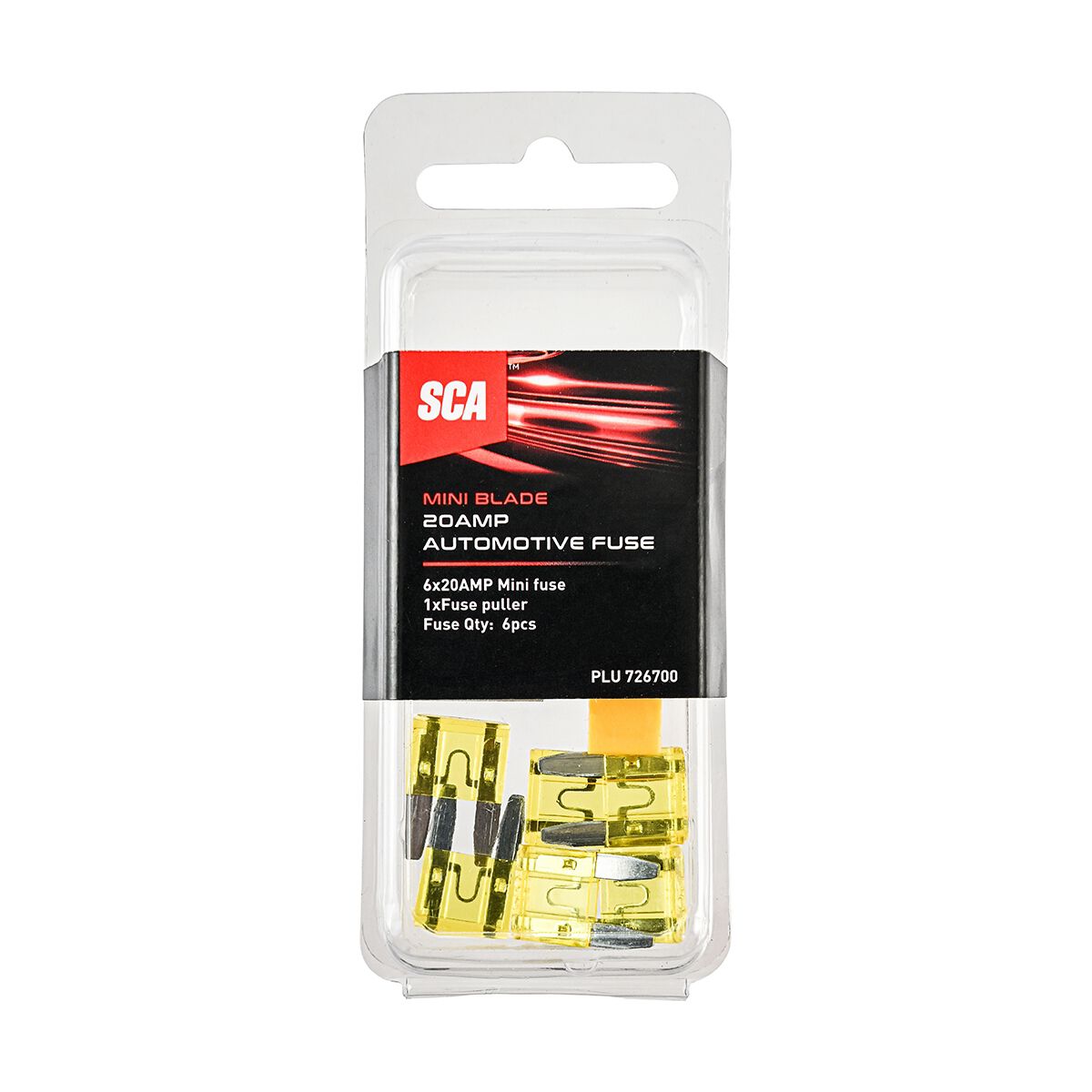 SCA Automotive Fuses - Mini Blade, 20 Amp, 6 Piece, , scaau_hi-res