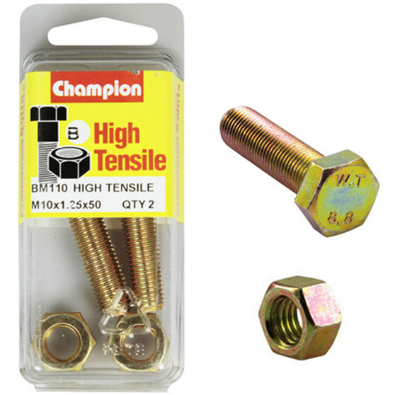 Champion High Tensile Bolts and Nuts BM110, M10x1.25 x 50mm, , scaau_hi-res