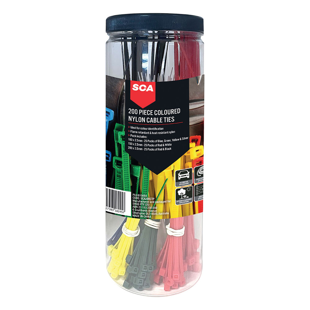 SCA Cable Ties Assorted, 200 Piece Supercheap Auto