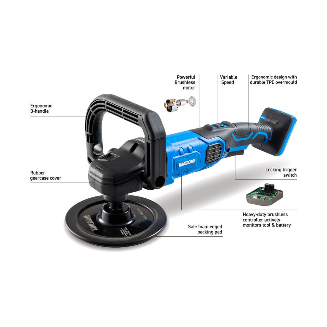Kincrome PT18 18V Brushless 180mm Polisher Skin, , scaau_hi-res