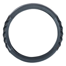 SCA Steering Wheel Cover - Leather Look & Rubber, Black and Grey, 380mm diameter, , scaau_hi-res