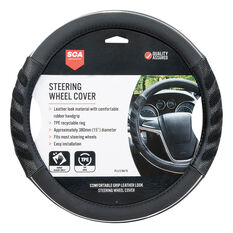 SCA Steering Wheel Cover - Leather Look & Rubber, Black and Grey, 380mm diameter, , scaau_hi-res