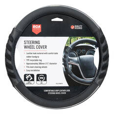 SCA Steering Wheel Cover - Leather Look & Rubber, Black and Grey, 380mm diameter, , scaau_hi-res