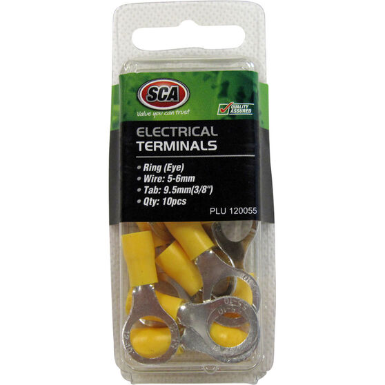 SCA Electrical Terminals - Ring (Eye), Yellow, 9.5mm, 10 Pack, , scaau_hi-res