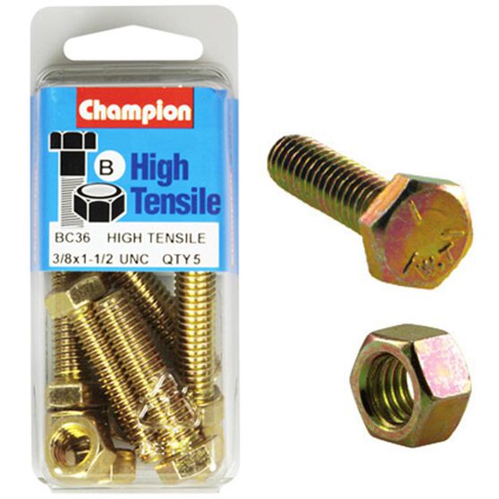 Champion High Tensile Bolts and Nuts BC36, 3/8"UNC x 1-1/2", , scaau_hi-res