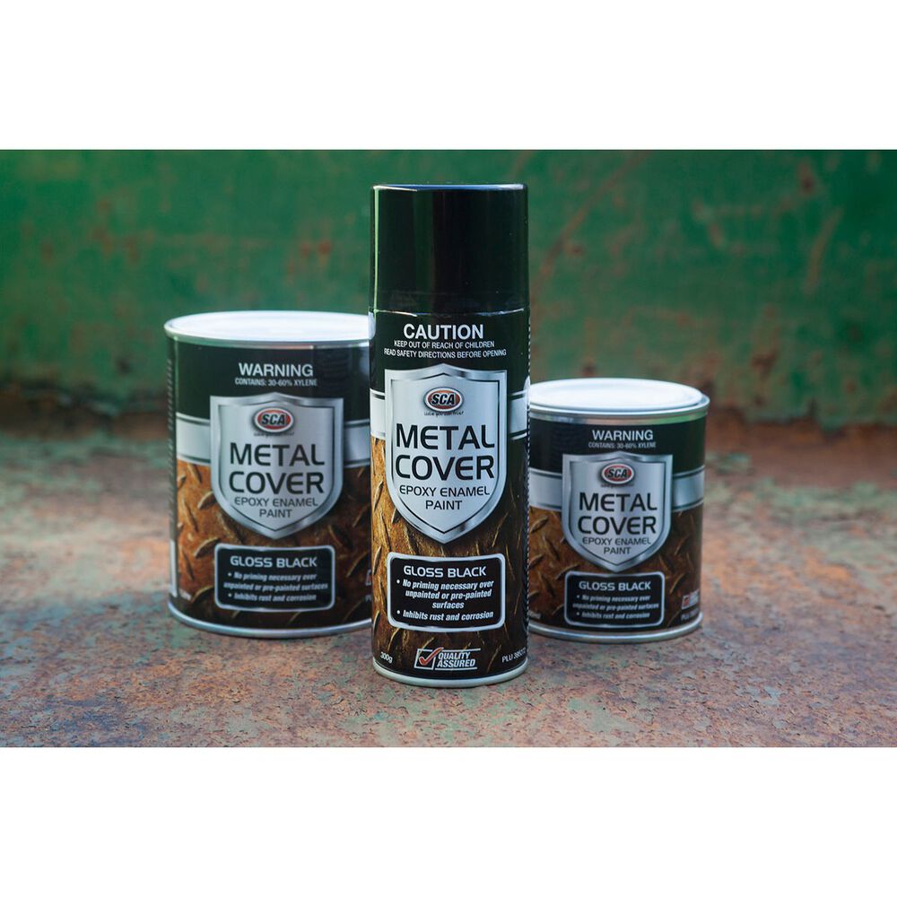 SCA Metal Cover Enamel Rust Paint Gloss Black 300g Supercheap Auto
