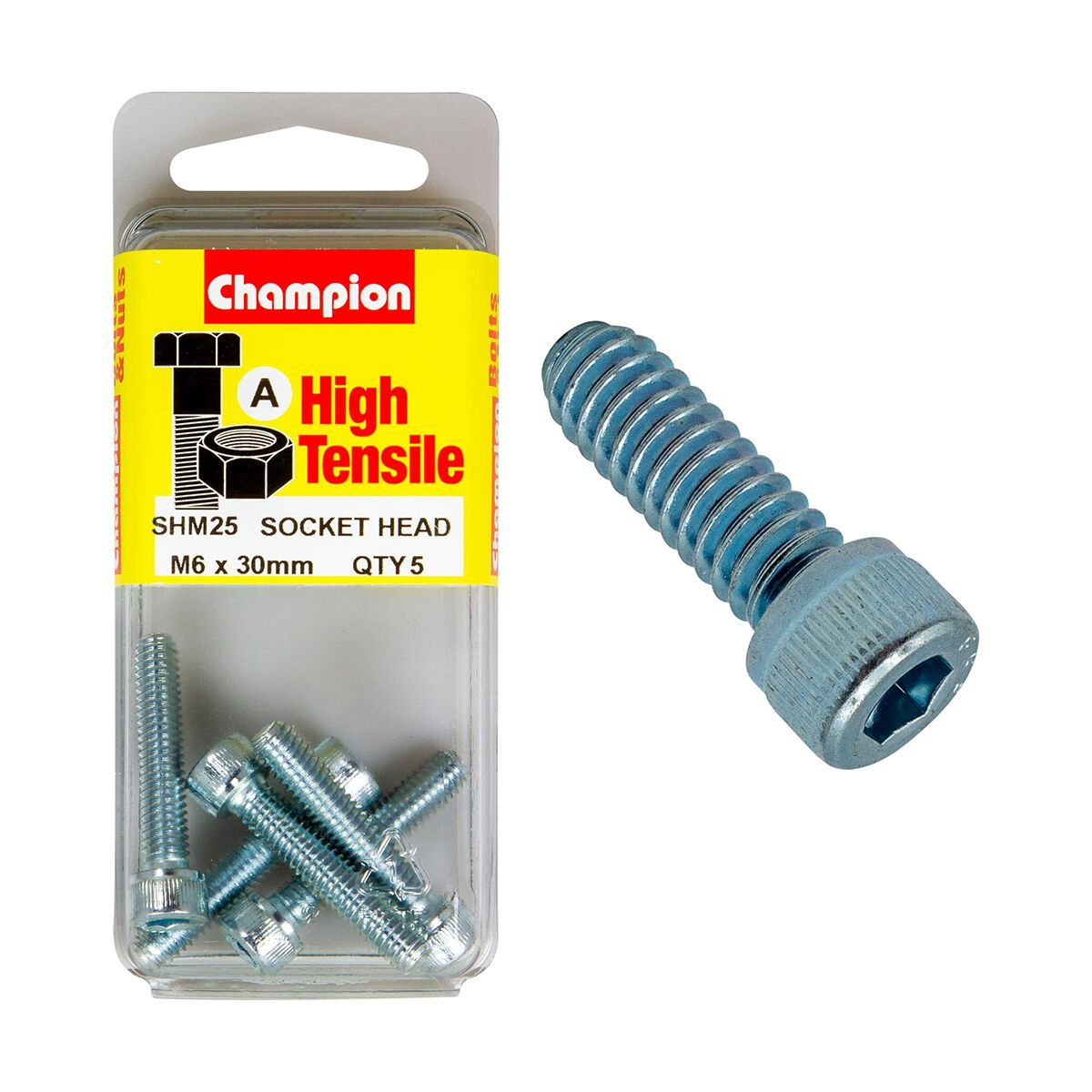 Champion Socket Head Cap Screws High Tensile M6 x 30mm, , scaau_hi-res