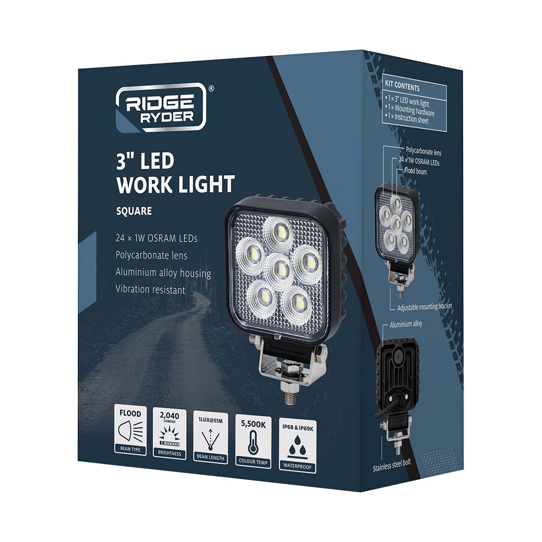Ridge Ryder LED Work Lamp - 3" Square, , scaau_hi-res