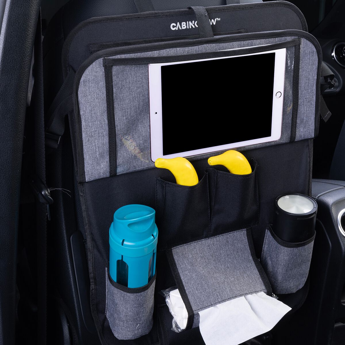 Cabin Crew Kids Repreve Back Seat Organiser with Tray Black/Grey, , scaau_hi-res