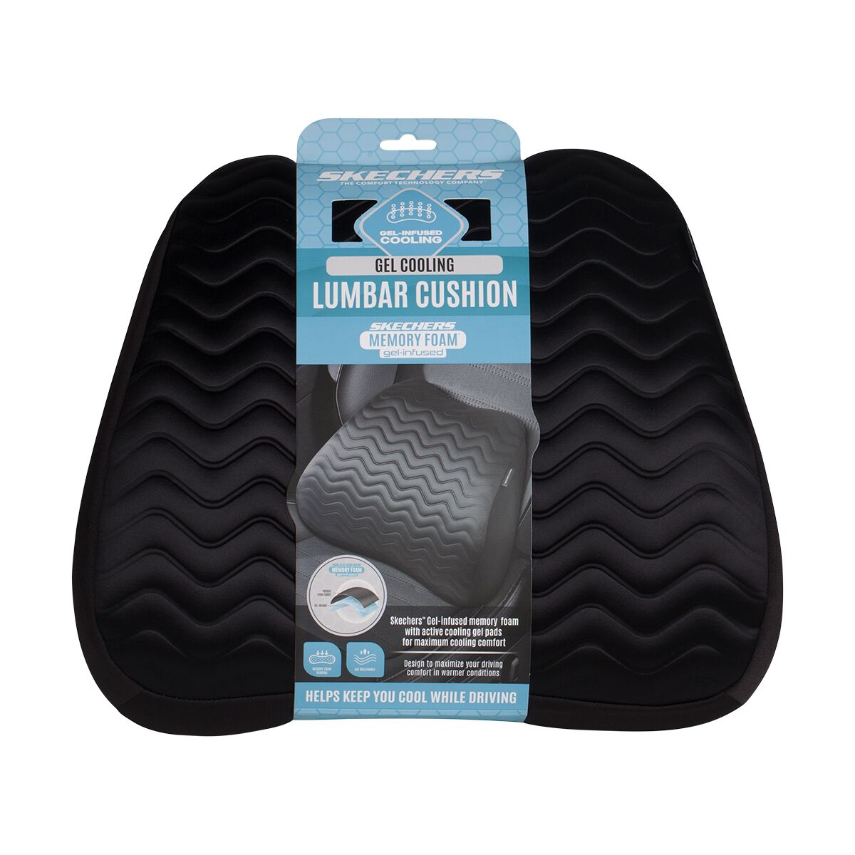 Skechers Memory Foam Luxury Gel Ribbed Lumbar Cushion Black, , scaau_hi-res