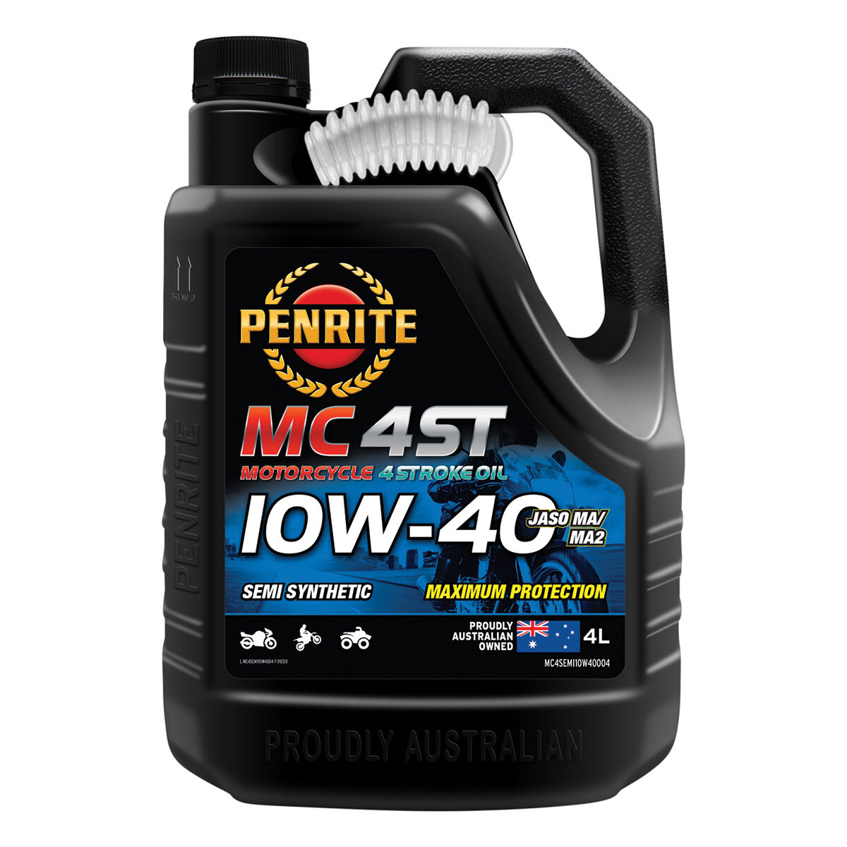 Penrite MC-4ST Semi Synthetic Motorcycle Oil 10W-40 4 Litre, , scaau_hi-res