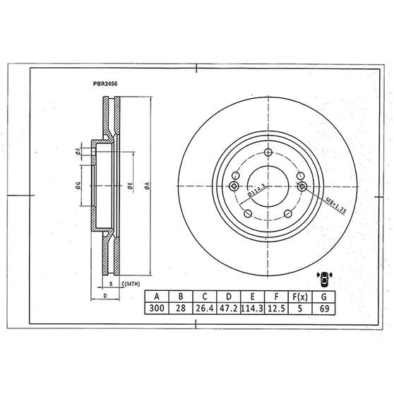Bosch Disc Brake Rotor - Single, PBR2456, , scaau_hi-res