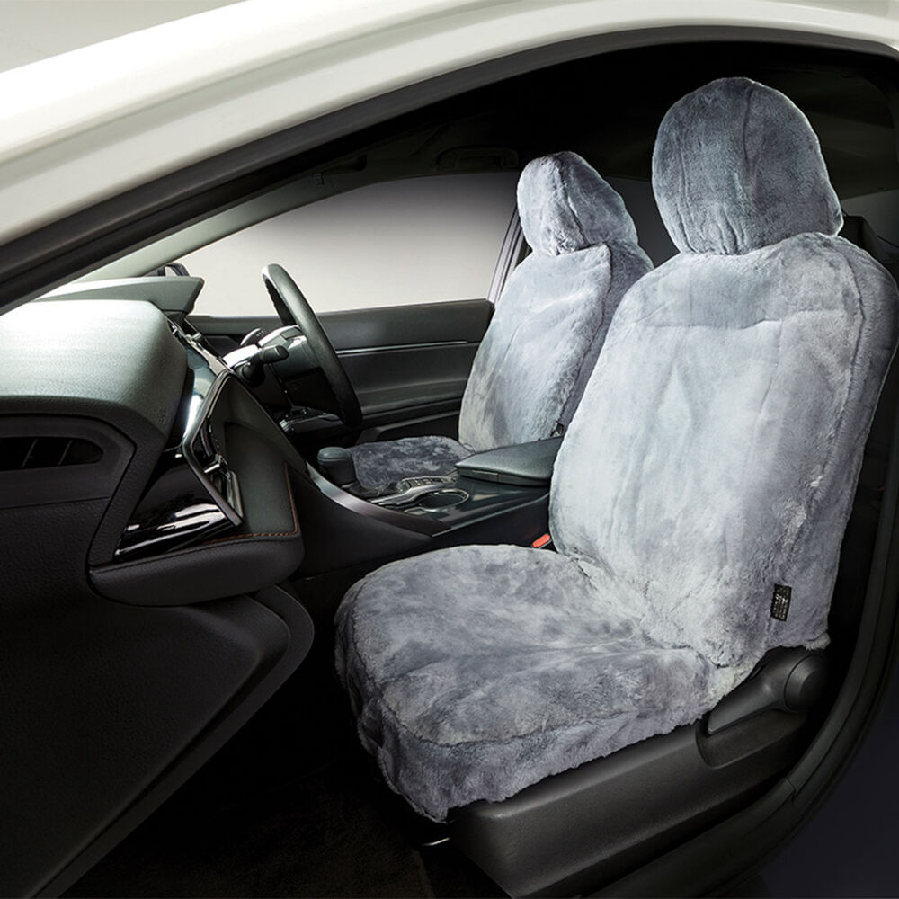 Gold CLOUDLUX Sheepskin Seat Covers Grey Adjustable Headrests Size 30