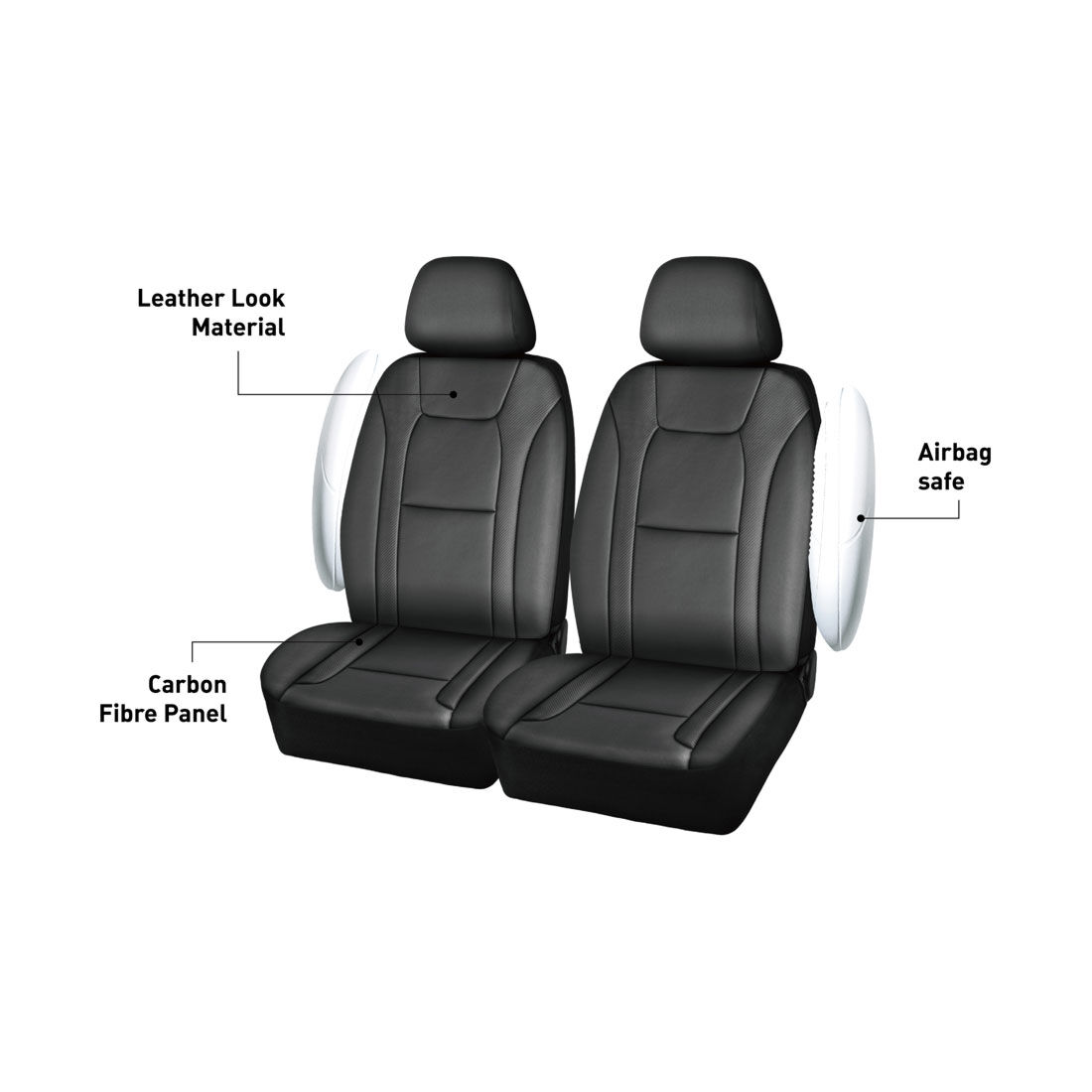 SCA Leather Look Seat Covers Black/Carbon Adjustable Headrests Airbag Compatible 30SAB, , scaau_hi-res