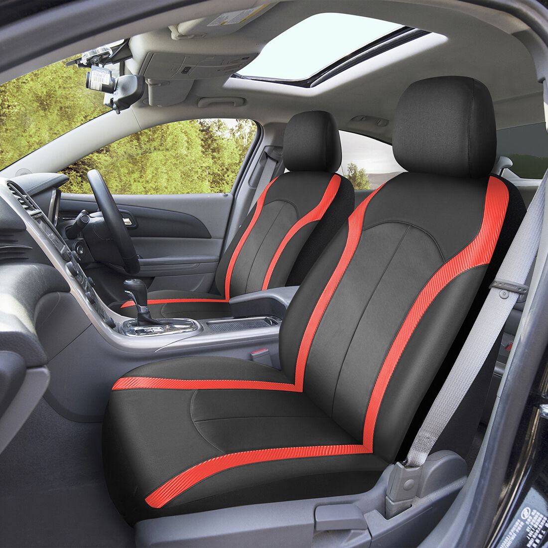 SCA Seat Cover Sports Black & Red Leather Look, Adjustable Headrests, Airbag Compatible, Size 30A, , scaau_hi-res