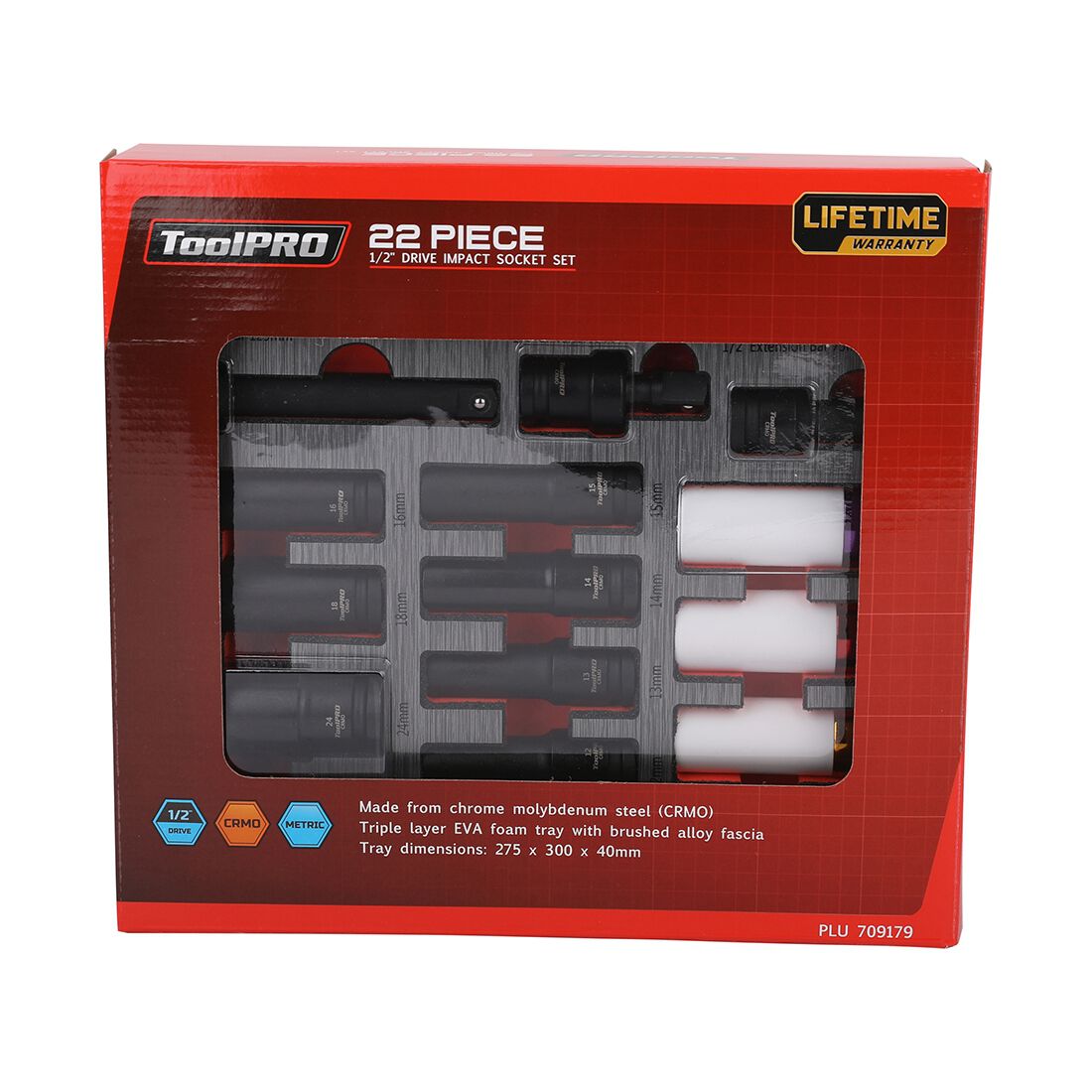 ToolPRO EVA 1/2" Impact Socket Set 22 Piece, , scaau_hi-res