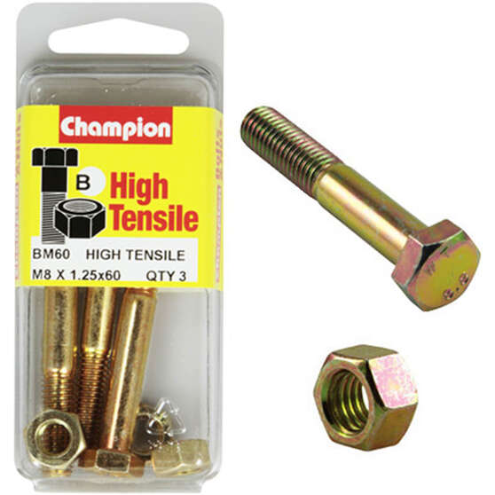 Champion High Tensile Bolts and Nuts BM60, M8x1.25 x 60mm, , scaau_hi-res