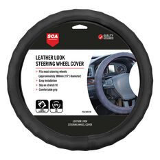 SCA Steering Wheel Cover - Leather Look, Black, 380mm diameter, , scaau_hi-res