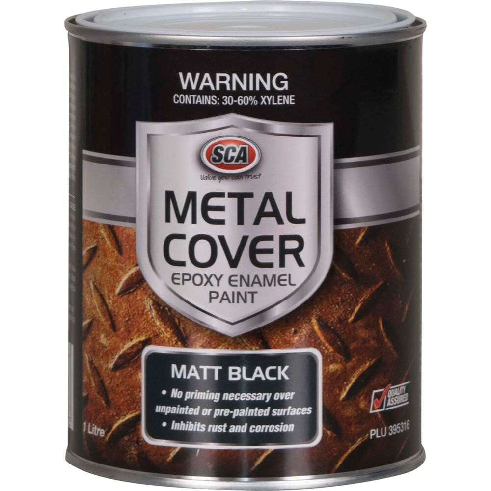 SCA Metal Cover Enamel Rust Paint Matt Black 1 Litre Supercheap Auto