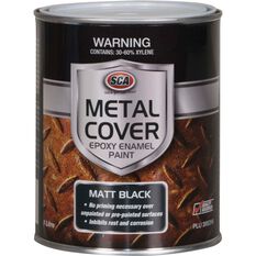 SCA Metal Cover Enamel Rust Paint Matt Black 1 Litre, , scaau_hi-res
