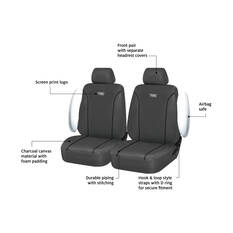 Ridge Ryder Canvas Seat Covers Charcoal/Black Piping Adjustable Headrests Airbag Compatible 30SAB, , scaau_hi-res