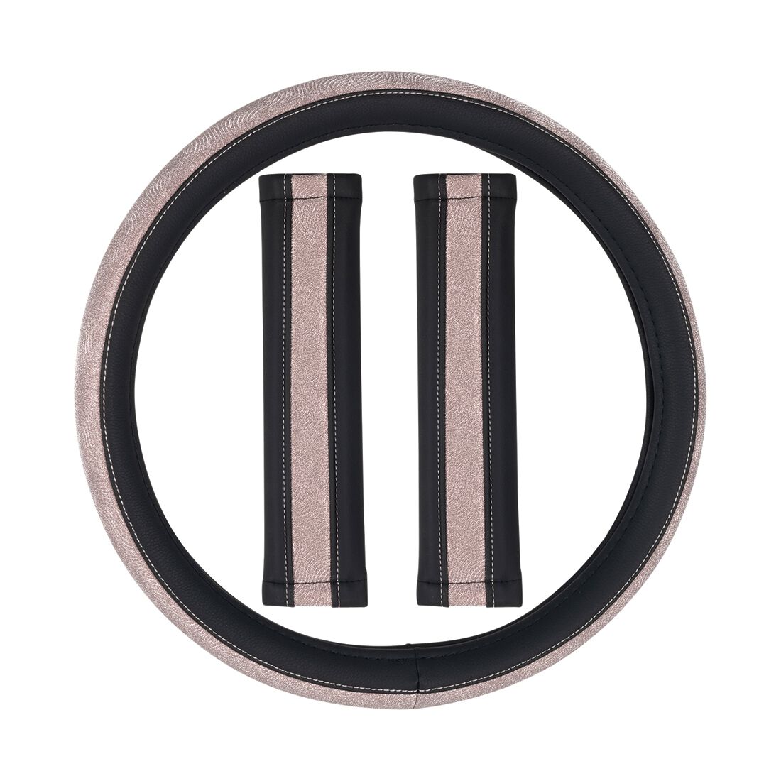 SCA Leather Look Steering Wheel Cover and Seat Belt Buddy Set Pink Shimmer, , scaau_hi-res