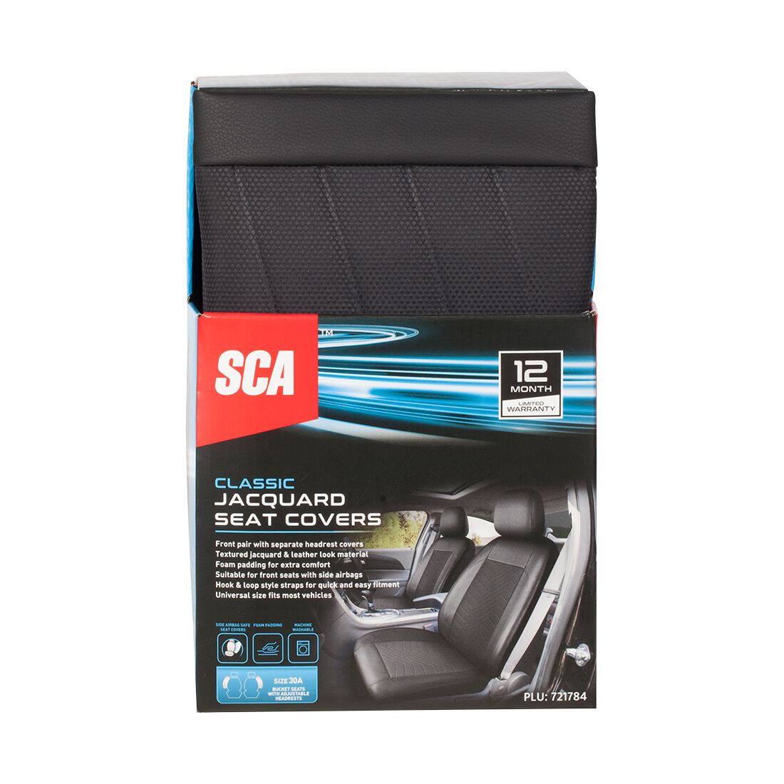 SCA Jacquard & Leather Look Seat Covers Black, Adjustable Headrests, Airbag Compatible, Size 30A, , scaau_hi-res