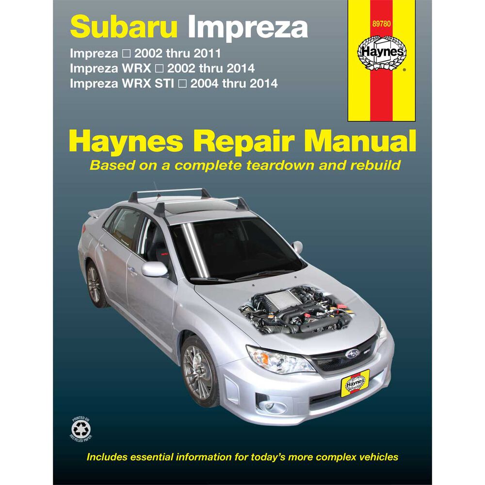 Haynes Car Manual For Subaru Impreza, WRX and WRX STI