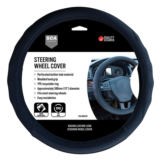SCA Steering Wheel Cover - PU Racing, Black, 380mm diameter, , scaau_hi-res
