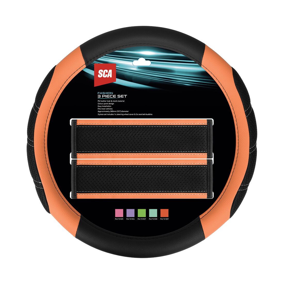 SCA Steering Wheel Cover & Seat Belt Buddie Set Orange, , scaau_hi-res