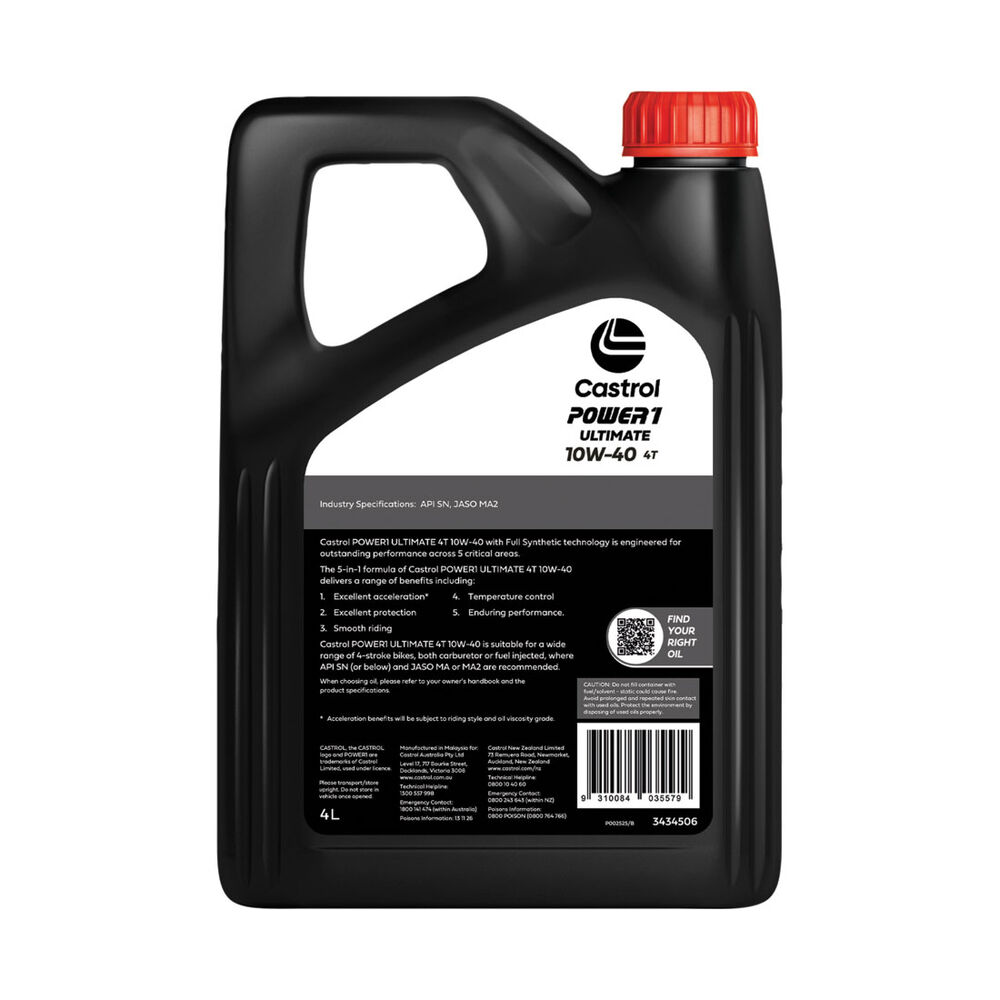 Castrol Power1 4t Motorcycle Oil 10w 40 4 Litre Supercheap Auto