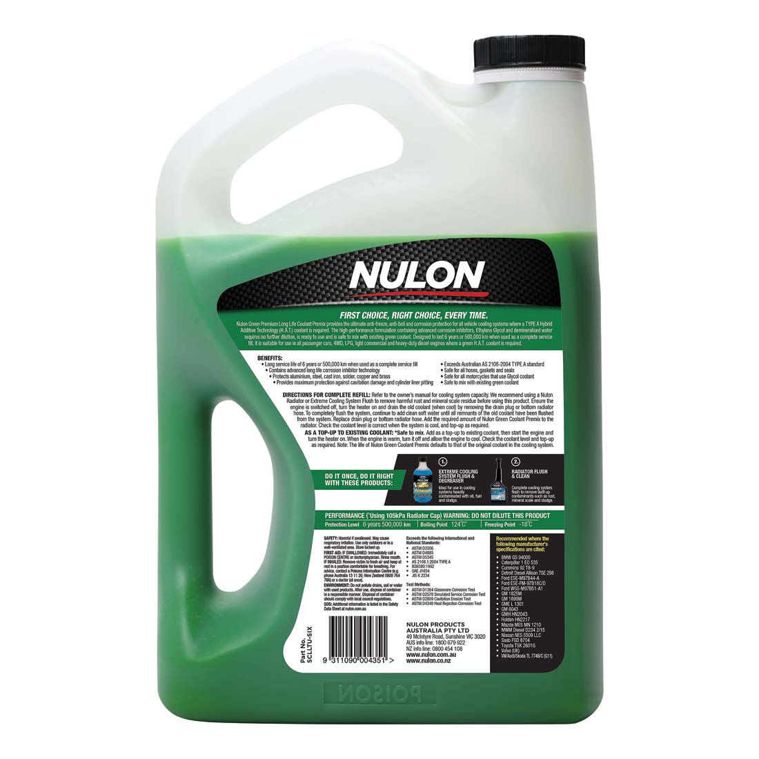 Nulon Green Anti-Freeze / Anti-Boil Coolant Premix - 6 Litres, , scaau_hi-res
