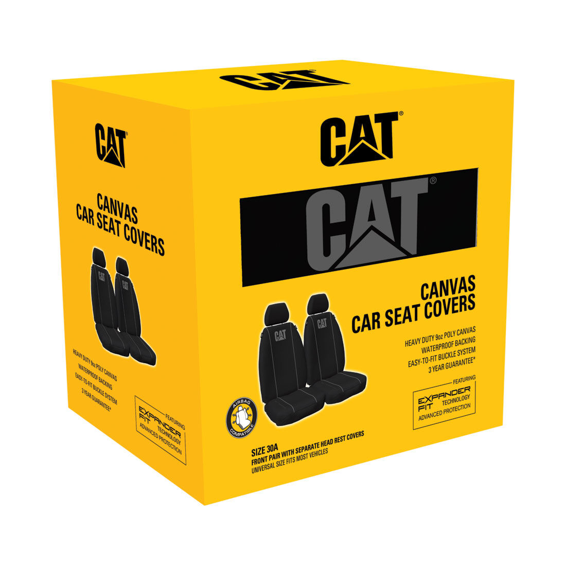 CAT Poly Canvas Seat Covers Black/Grey Adjustable Headrests Size 30 Front Pair Airbag Compatible, , scaau_hi-res